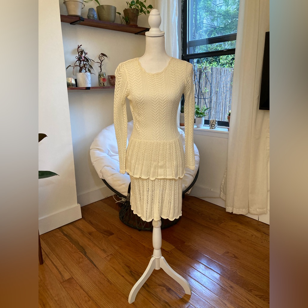 Cynthia Rowley Cream Knit Long Sleeve Dress | S